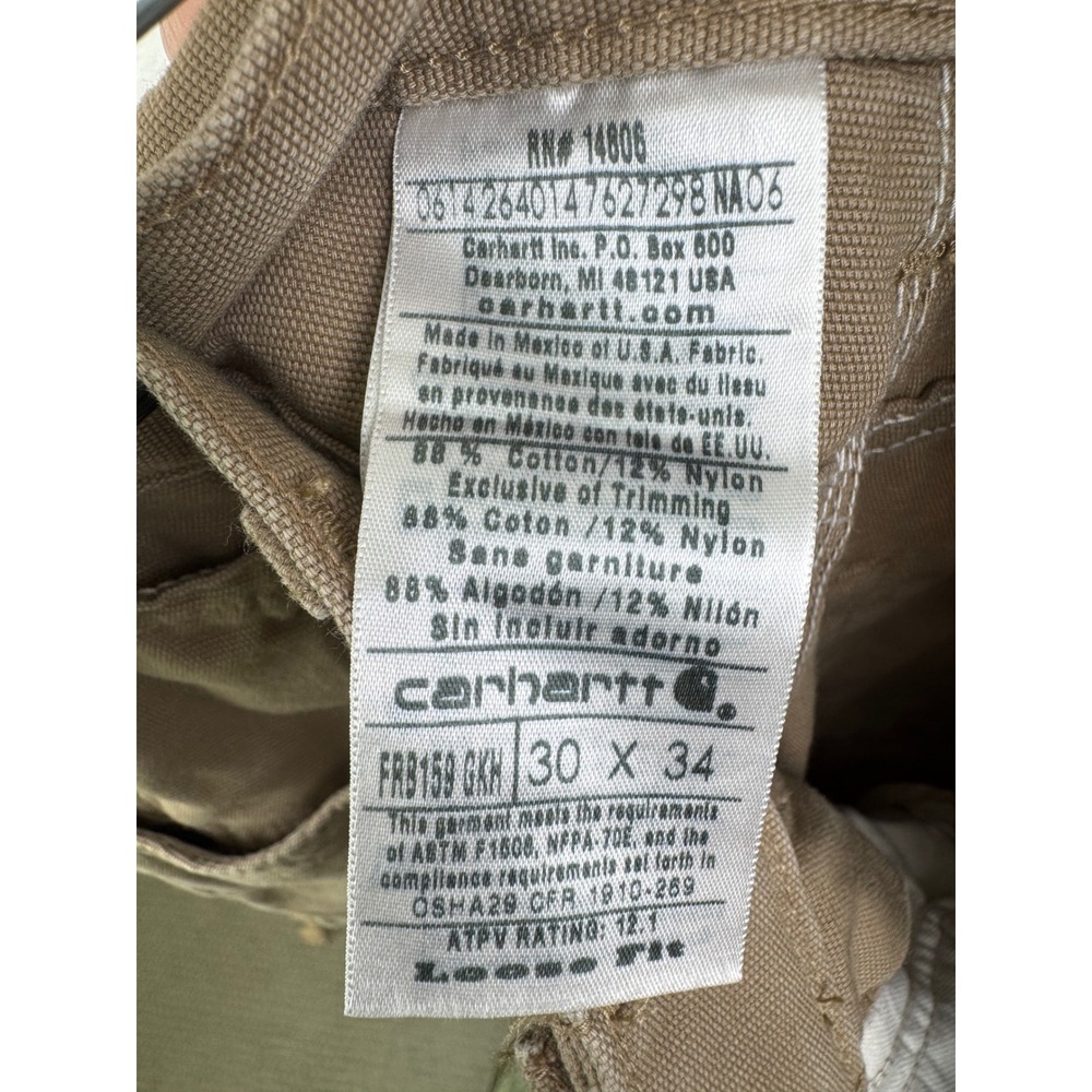 Carhartt FR Work Pants Mens 30x34 Tan Excellent Flame Resistant Loose Fit GKN - Picture 6 of 8